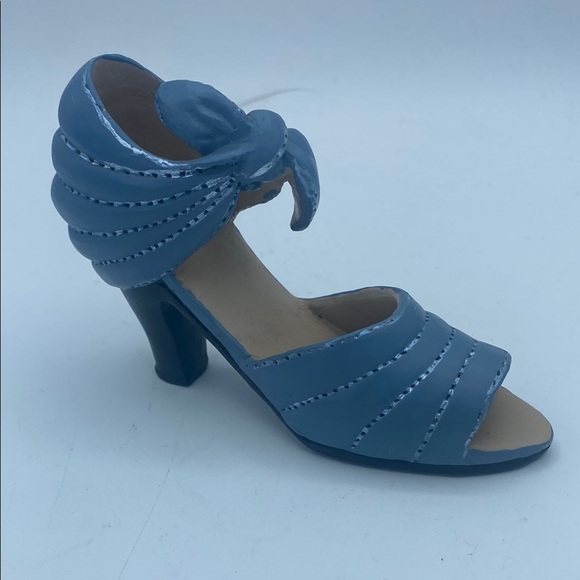 VTG miniature shoe collection blue open toed pump resin felt bottom 5.5” - Picture 1 of 5